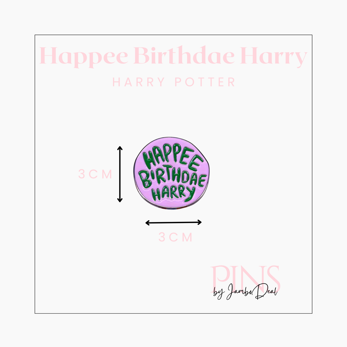 Harry Potter pin Happee birthdae Harry afmetingen