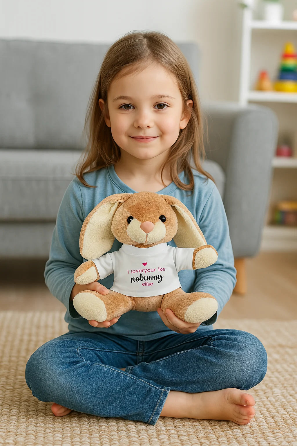 Knuffel konijn zacht met bedrukt shirt