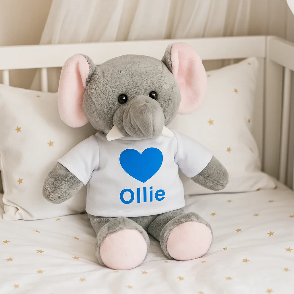 Knuffelolifant met sublimatieshirt Ollie