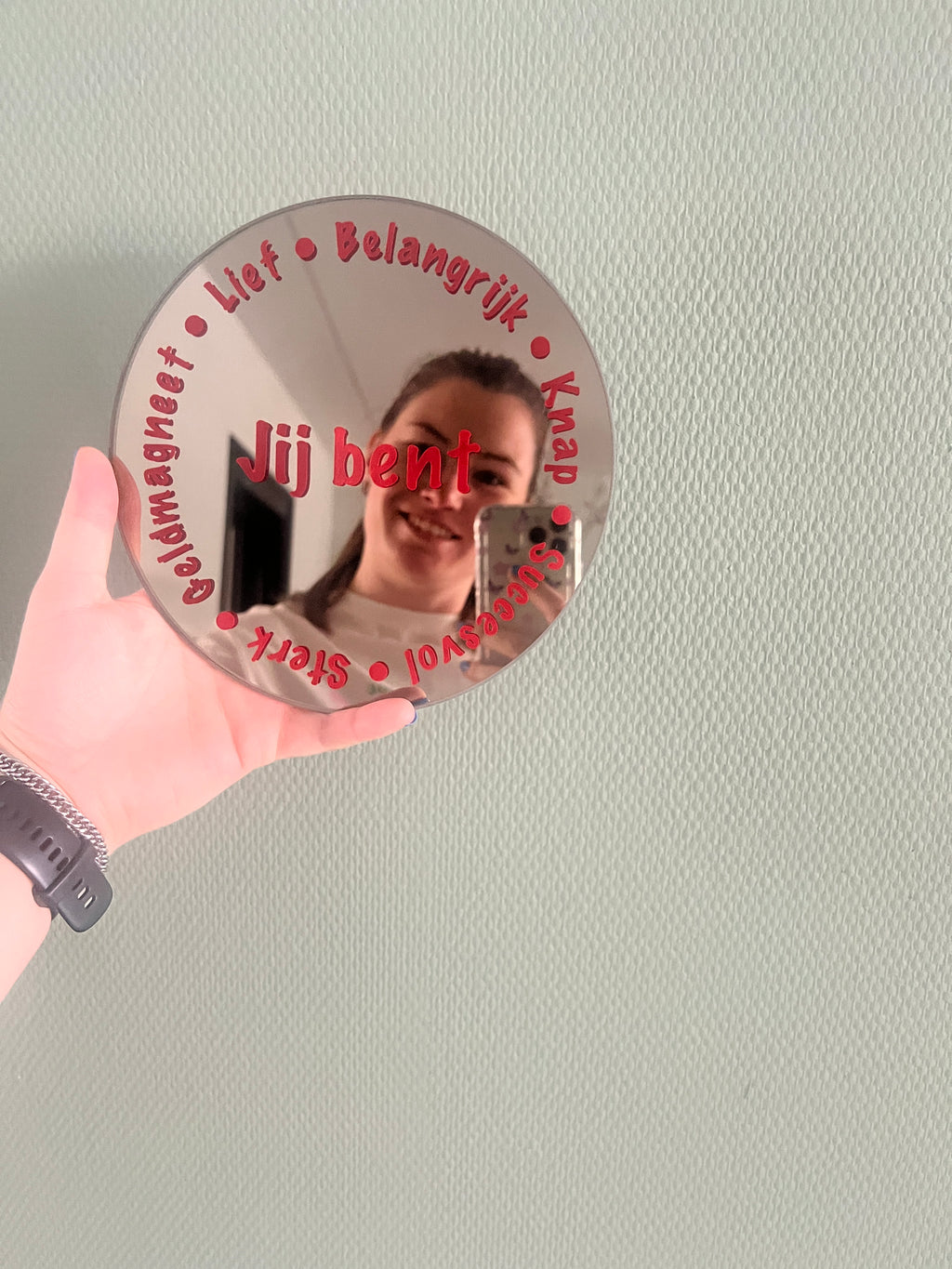 Affirmatiespiegel met opdruk