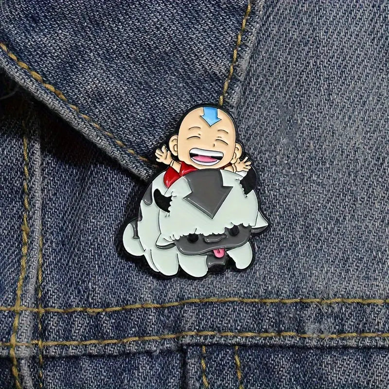 Avatar pin Appa en Aang op spijkerjas