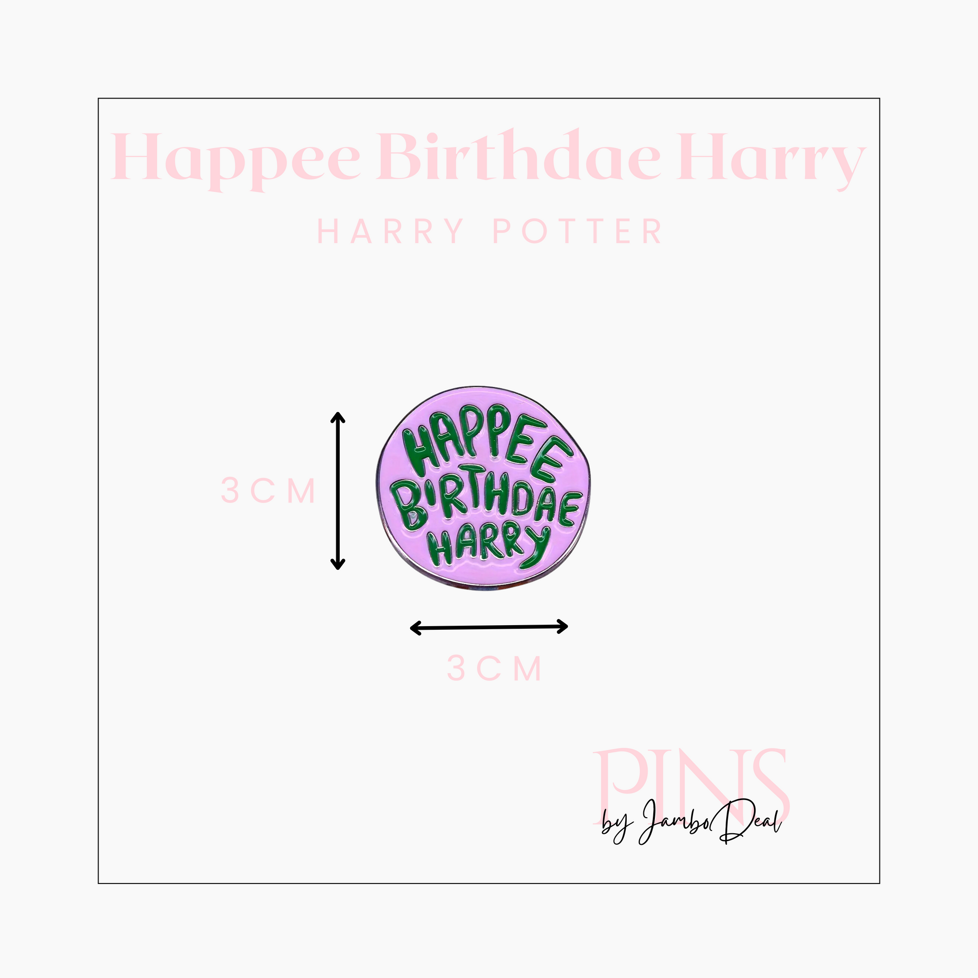 Harry Potter pin Happee birthdae Harry afmetingen